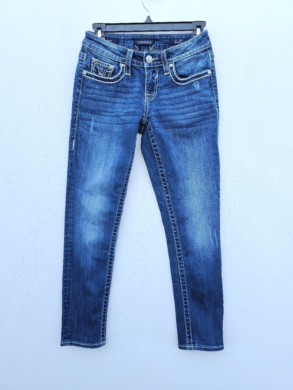 Vigoss Heritage Fit Capri Jeans Size 0 (25" Waist) Dark Wash Thick Stitching - Picture 4 of 15